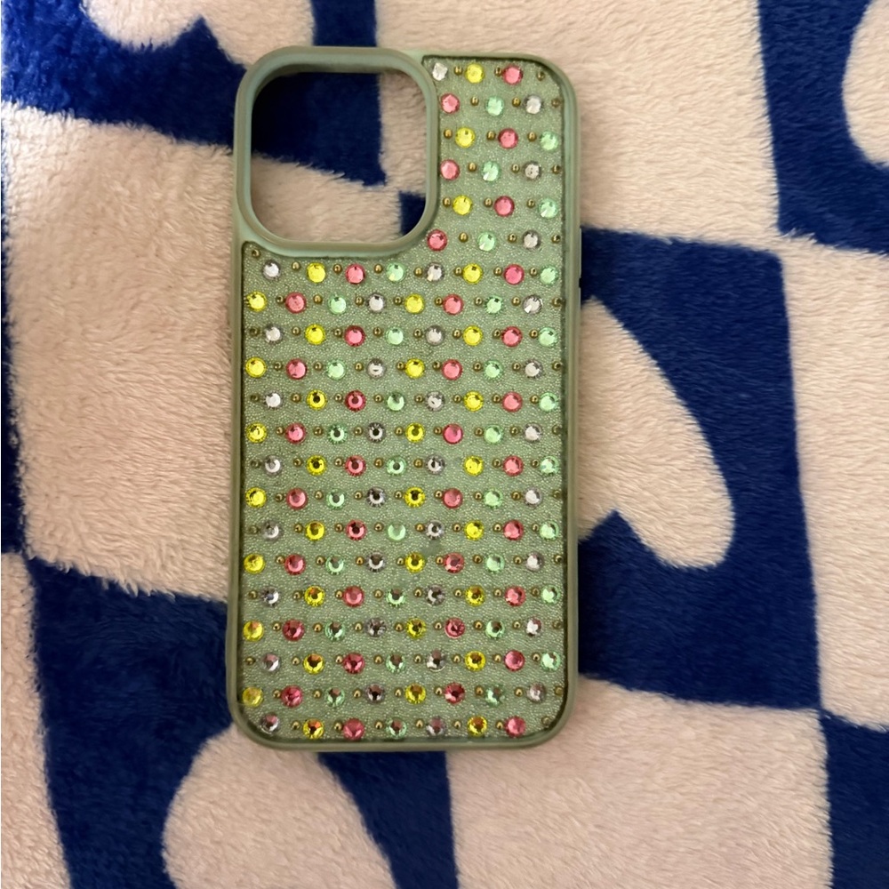 Green Rhinestone Phone Case iphone 14 plus